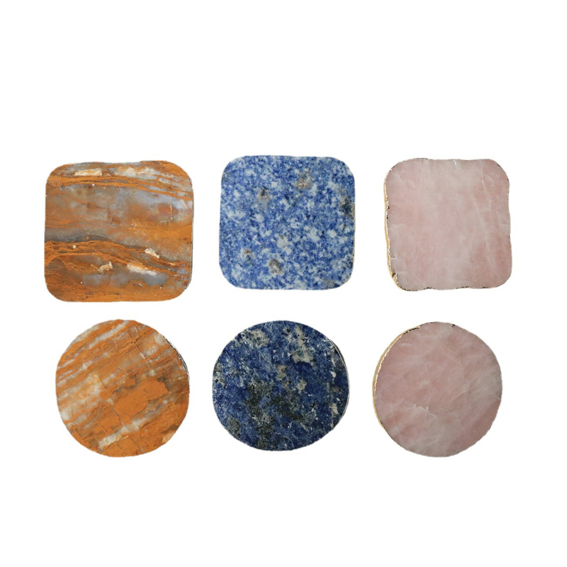 Agato padėkliukai gėrimams, geometrijos formos, natūralus akmuo, šiuolaikinis minimalistinis stilius