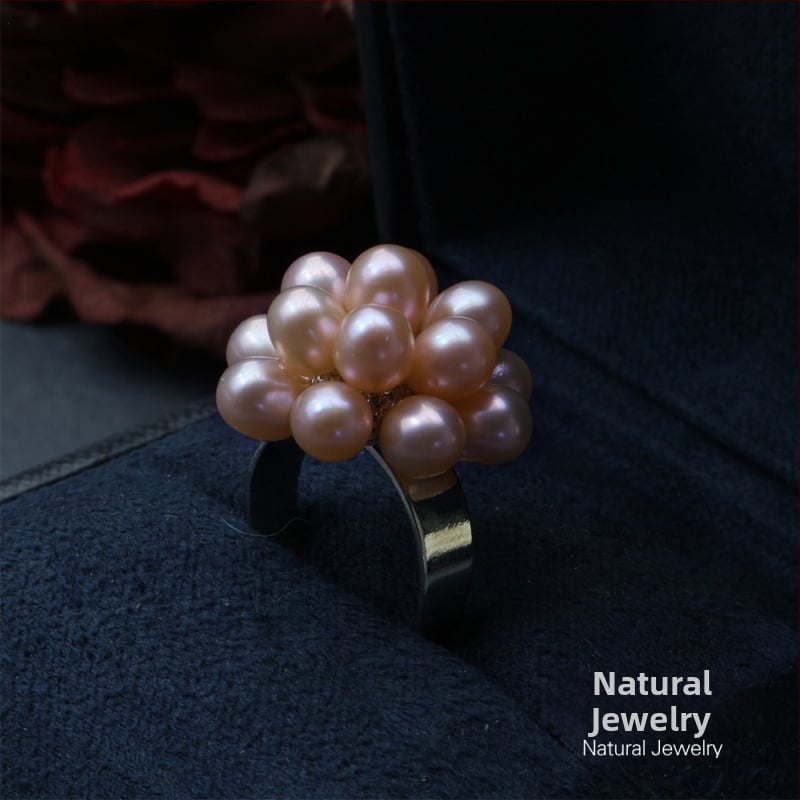 Naušnice od prirodnih slatkovodnih bisera, ručno pletene kuglice u obliku cvijeta, popcorn stil nakita