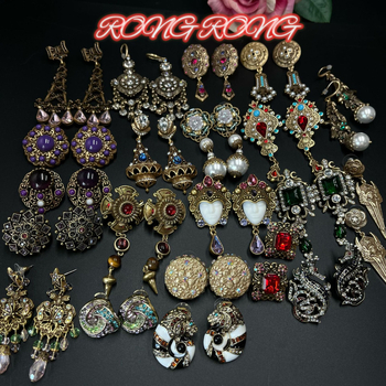 Naušnice od legure s rhinestones inlayem, retro europski srednjovjekovni stil, uzor križ/kruna/rimski brojevi