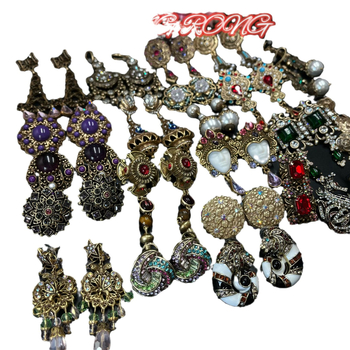 Naušnice od legure s rhinestones inlayem, retro europski srednjovjekovni stil, uzor križ/kruna/rimski brojevi