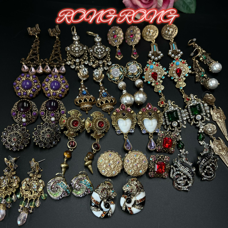 Naušnice od legure s rhinestones inlayem, retro europski srednjovjekovni stil, uzor križ/kruna/rimski brojevi
