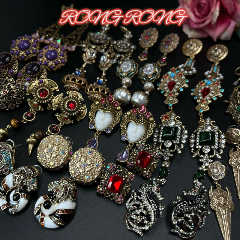 Naušnice od legure s rhinestones inlayem, retro europski srednjovjekovni stil, uzor križ/kruna/rimski brojevi