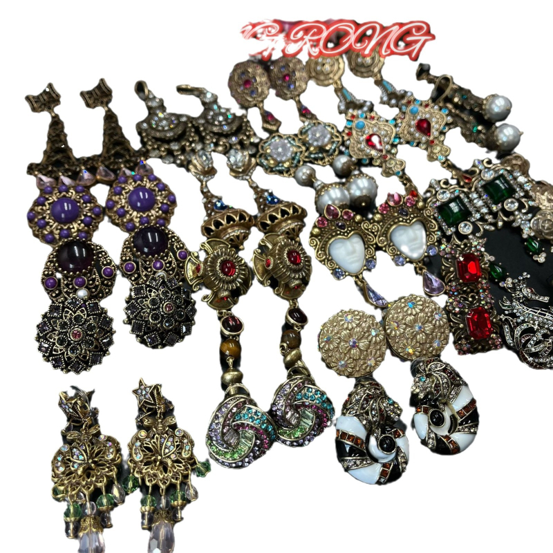 Naušnice od legure s rhinestones inlayem, retro europski srednjovjekovni stil, uzor križ/kruna/rimski brojevi