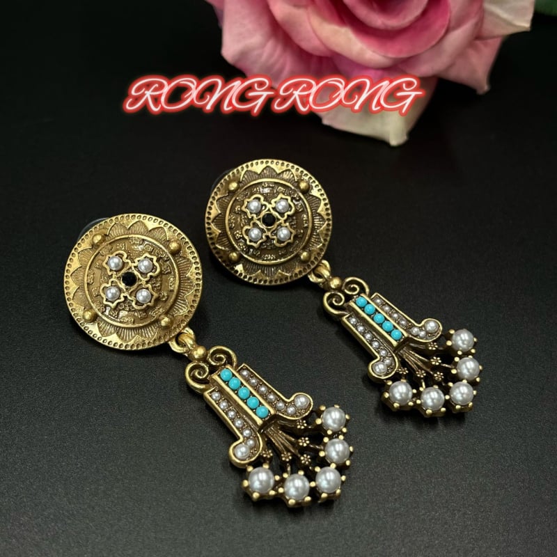 Naušnice od legure s rhinestones inlayem, retro europski srednjovjekovni stil, uzor križ/kruna/rimski brojevi