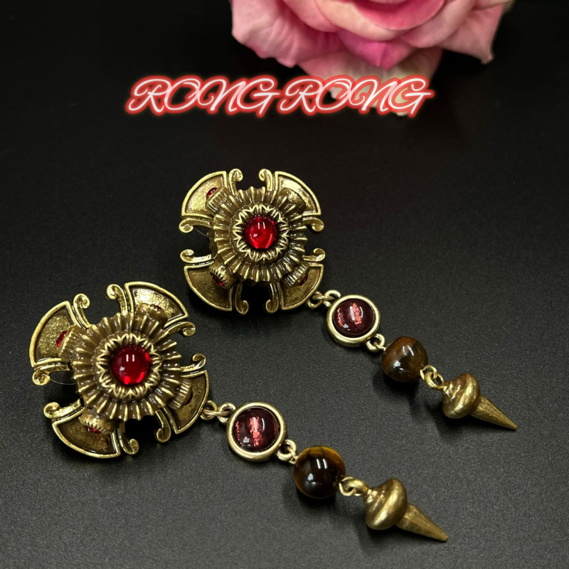 Naušnice od legure s rhinestones inlayem, retro europski srednjovjekovni stil, uzor križ/kruna/rimski brojevi