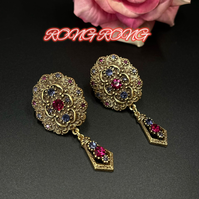 Naušnice od legure s rhinestones inlayem, retro europski srednjovjekovni stil, uzor križ/kruna/rimski brojevi