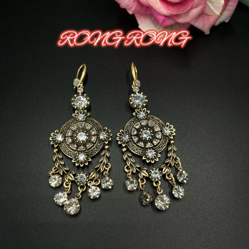 Naušnice od legure s rhinestones inlayem, retro europski srednjovjekovni stil, uzor križ/kruna/rimski brojevi