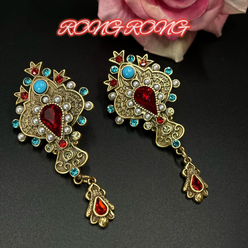 Naušnice od legure s rhinestones inlayem, retro europski srednjovjekovni stil, uzor križ/kruna/rimski brojevi
