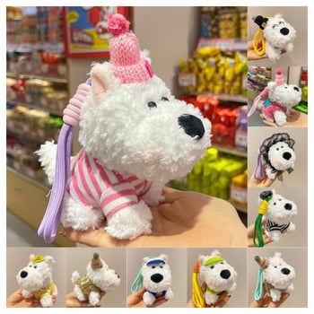 Suņa pūkains atslēgu piekariņš – multfilmu stils, PP kokvilnas pildījums, pielāgojami paraugi, bērniem 4–6 gadi