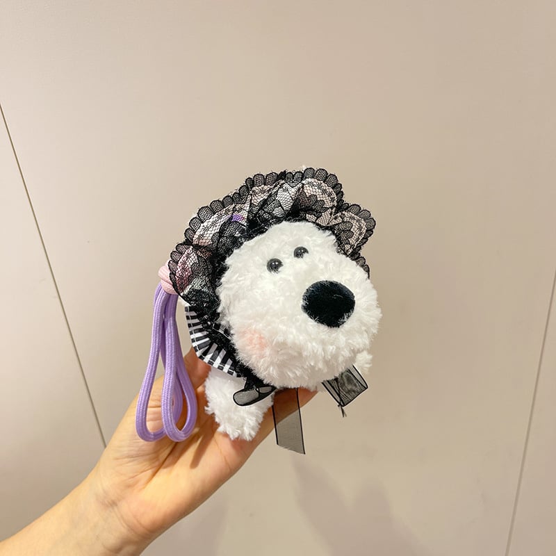 Suņa pūkains atslēgu piekariņš – multfilmu stils, PP kokvilnas pildījums, pielāgojami paraugi, bērniem 4–6 gadi