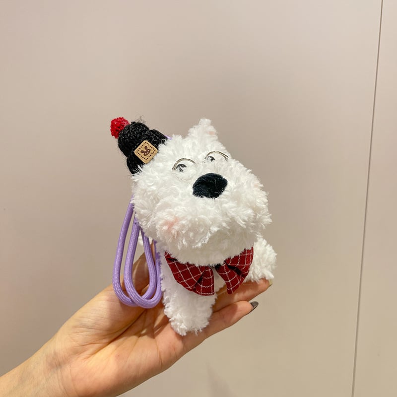 Suņa pūkains atslēgu piekariņš – multfilmu stils, PP kokvilnas pildījums, pielāgojami paraugi, bērniem 4–6 gadi