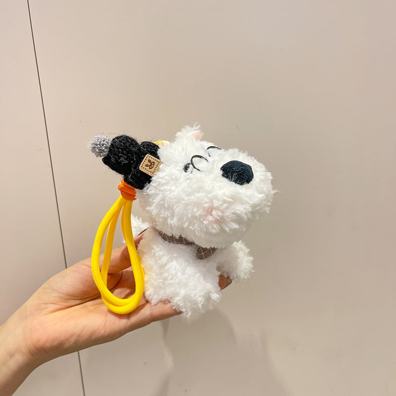 Suņa pūkains atslēgu piekariņš – multfilmu stils, PP kokvilnas pildījums, pielāgojami paraugi, bērniem 4–6 gadi