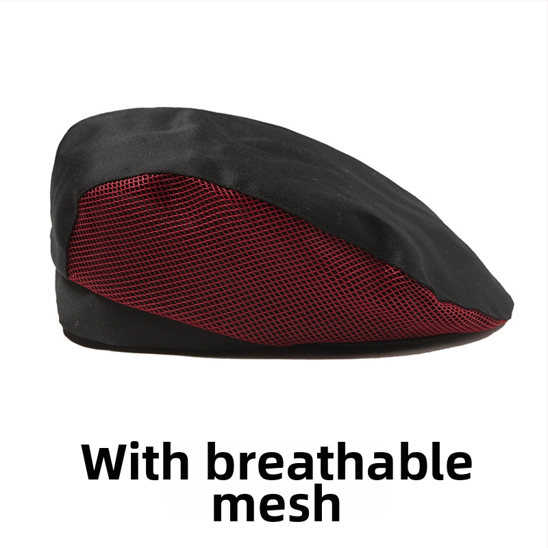 Vasaros beretė šefų kepurė su kvėpuojančiu tinklu, poliesteris, spausdintas logotipas, catering darbo kepurė