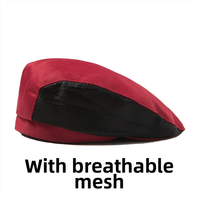 Vasaros beretė šefų kepurė su kvėpuojančiu tinklu, poliesteris, spausdintas logotipas, catering darbo kepurė