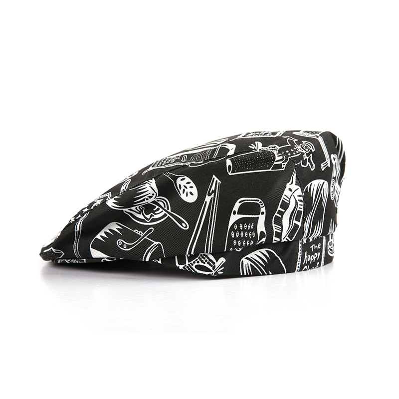 Vasaros beretė šefų kepurė su kvėpuojančiu tinklu, poliesteris, spausdintas logotipas, catering darbo kepurė