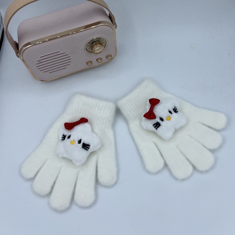 Bērnu adīti piecpirkstu cimdi rudens–ziemas sezonai – karikatūru raksts, silti, universāli, bērniem