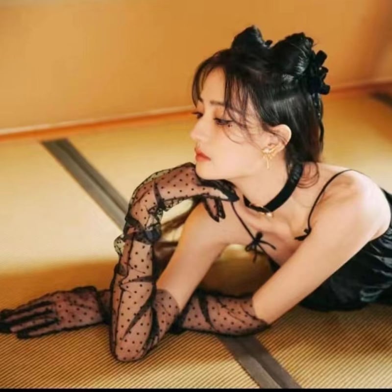 Mănuși lungi de tul cu model cu buline – Mănuși decorative pentru rochii de seară, pentru toate anotimpurile