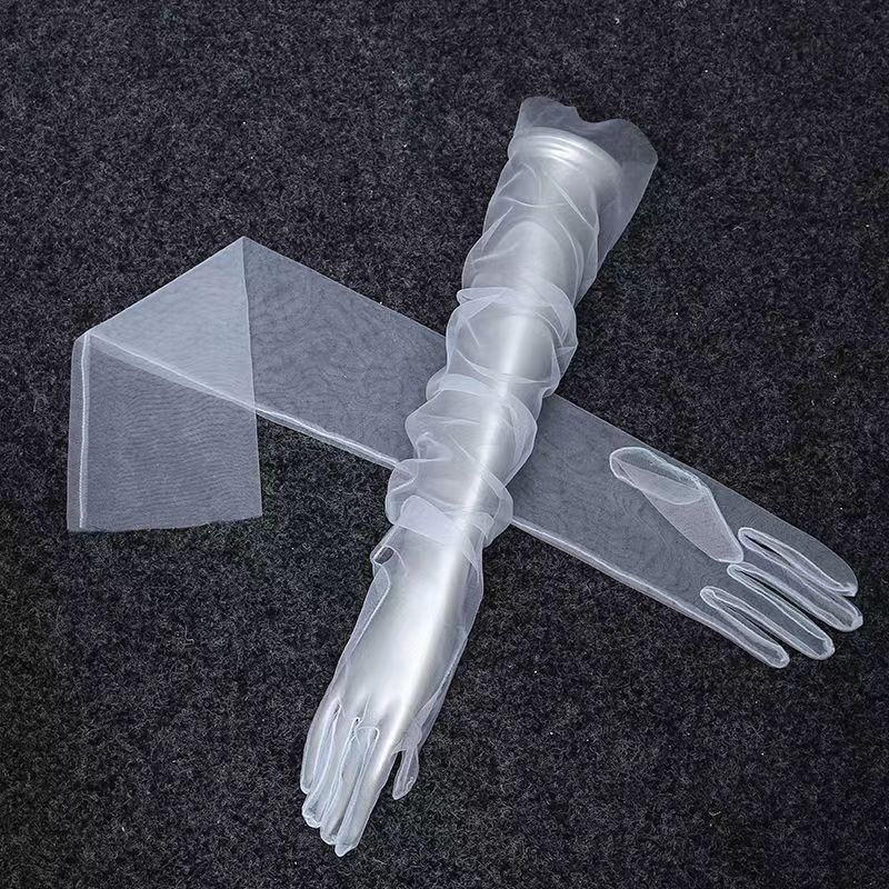 Mănuși lungi de tul cu model cu buline – Mănuși decorative pentru rochii de seară, pentru toate anotimpurile