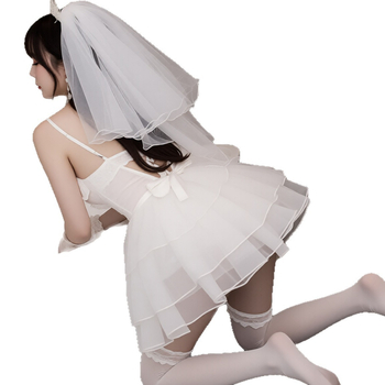 Seksa veļas komplekts ar caurredzamu dziļu V izgriezumu, kalpones uniforma lomu spēlei, poliesters