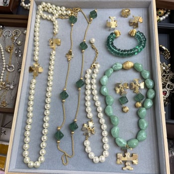 Set de 8 piese din cupru: Colier cu pandant geometric, inserții de diamant, lanț O, lungime 41–50 cm