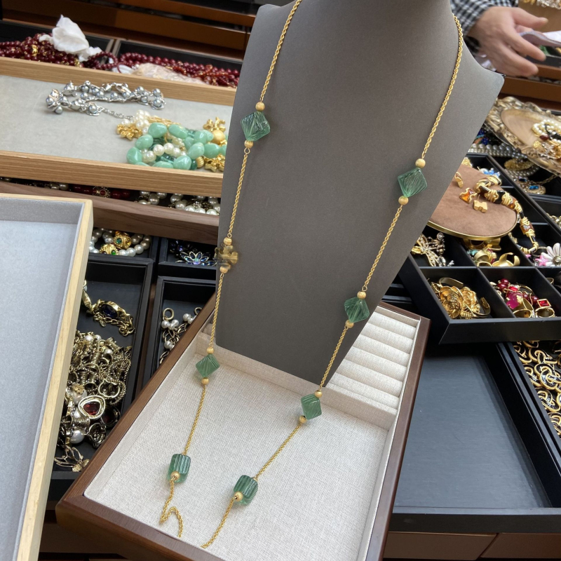 Set de 8 piese din cupru: Colier cu pandant geometric, inserții de diamant, lanț O, lungime 41–50 cm