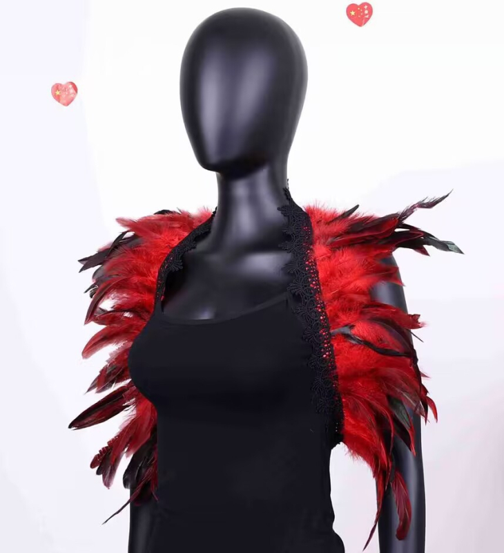 Gotički europski stil: dugi šal od perja – unisex cosplay dodatak, satenski, monokromatski uzorak, širina 15–20 cm
