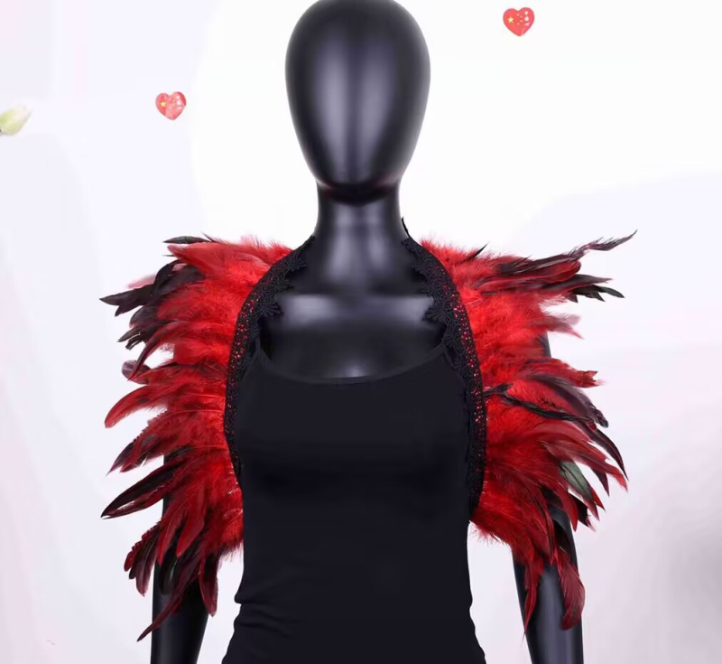 Gotički europski stil: dugi šal od perja – unisex cosplay dodatak, satenski, monokromatski uzorak, širina 15–20 cm