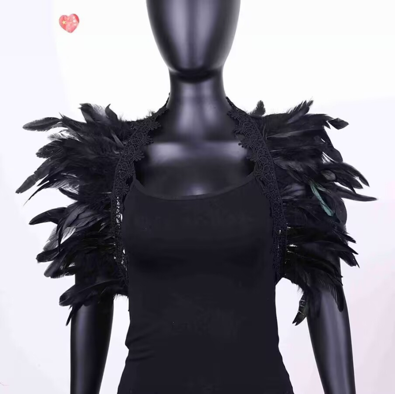 Gotički europski stil: dugi šal od perja – unisex cosplay dodatak, satenski, monokromatski uzorak, širina 15–20 cm