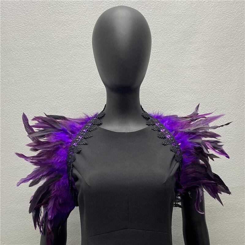 Gotički europski stil: dugi šal od perja – unisex cosplay dodatak, satenski, monokromatski uzorak, širina 15–20 cm