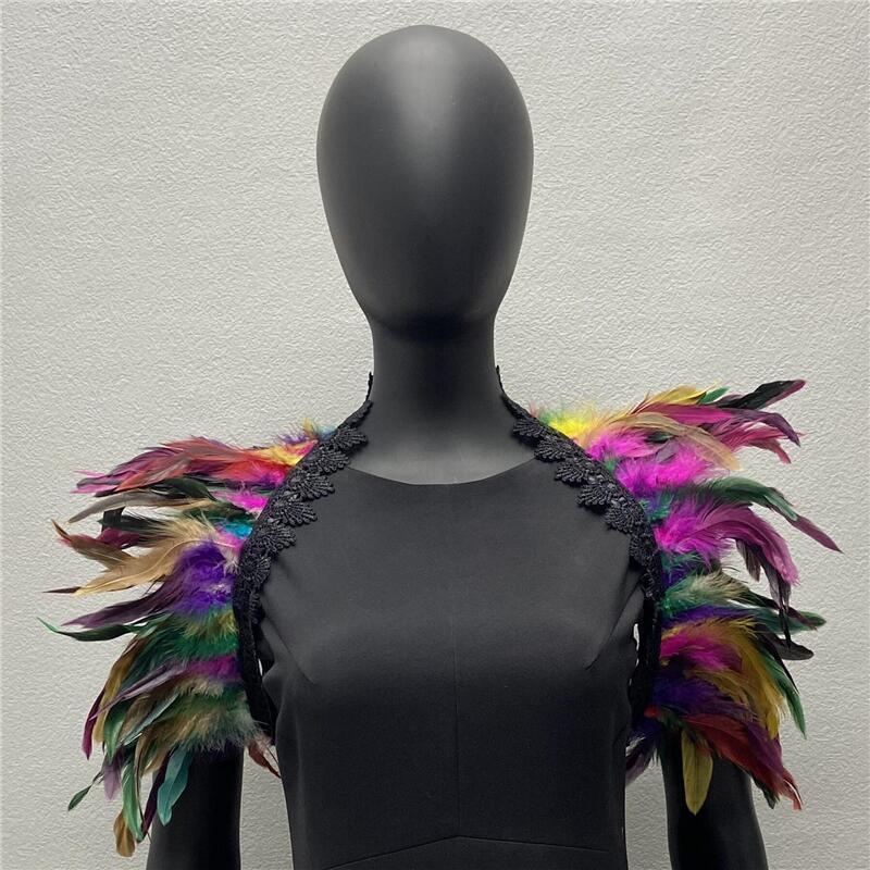 Gotički europski stil: dugi šal od perja – unisex cosplay dodatak, satenski, monokromatski uzorak, širina 15–20 cm