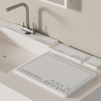 Absorbējošs paliktnis mazgājamajai izlietnei no diatomīta, kvadrātformas, ģeometriska un karikatūru raksts, drukāts dizains, mūsdienīgs minimālisms