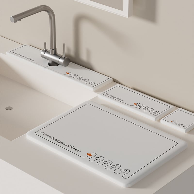 Absorbējošs paliktnis mazgājamajai izlietnei no diatomīta, kvadrātformas, ģeometriska un karikatūru raksts, drukāts dizains, mūsdienīgs minimālisms