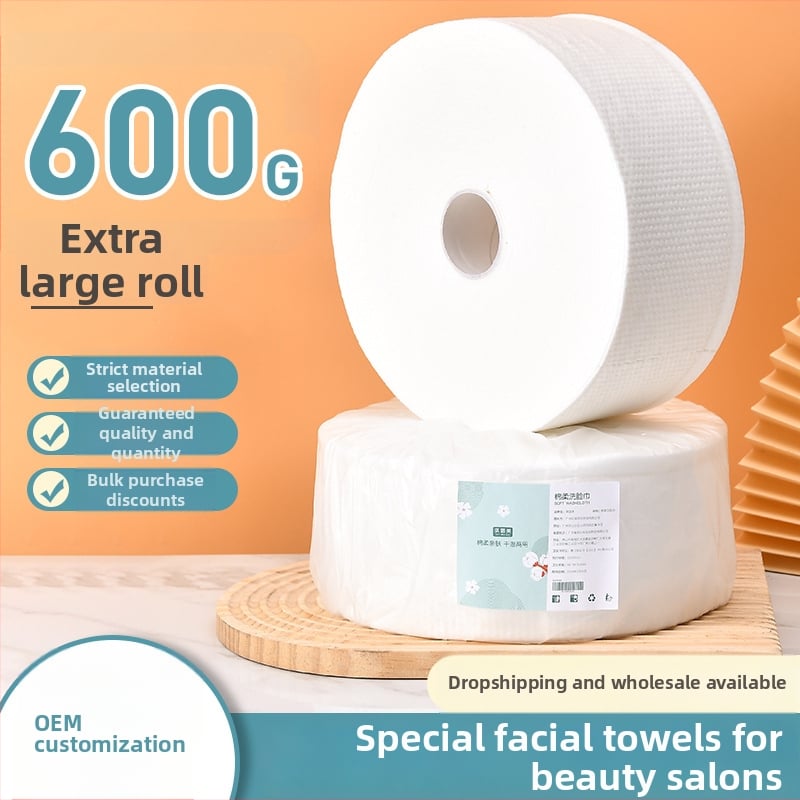 Qi hanmei Vienreizējās lietošanas sejas dvieļi no kokvilnas – bieza, liela rulona, 600 g, bez pūkām, salona kvalitāte, vairumtirdzniecības iepakojums