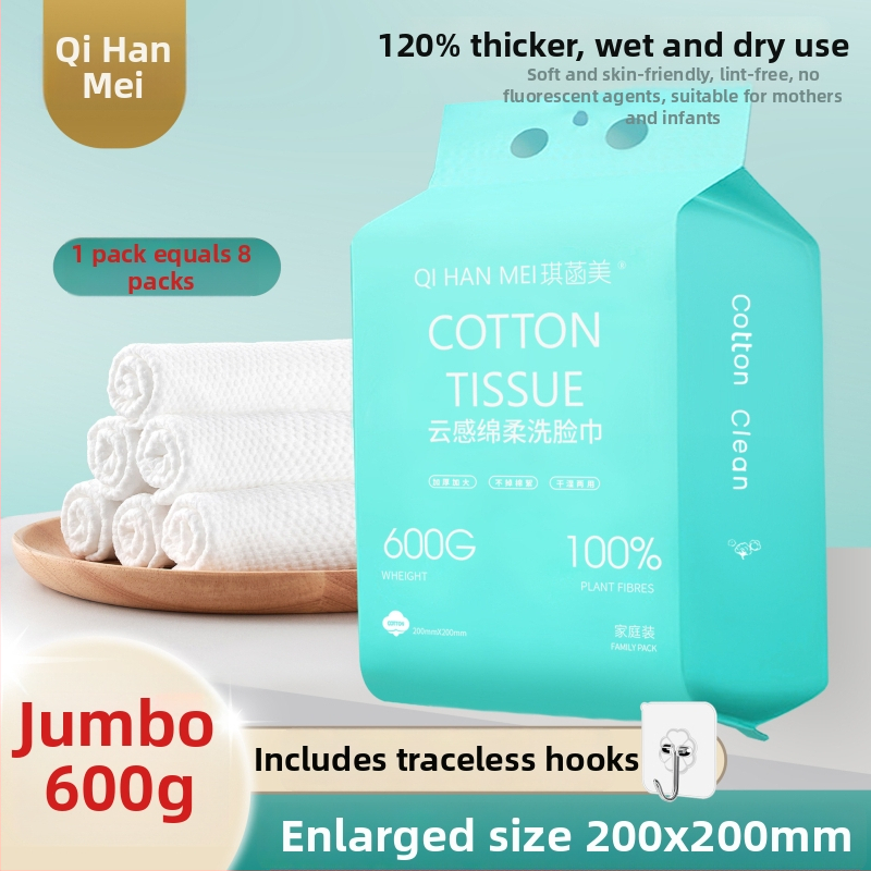 Qi hanmei Eldobható pamut arc törölközők – vastagított, nagy tekercs, 600 g, szálmentes, szalonminőség, nagy tétel csomag