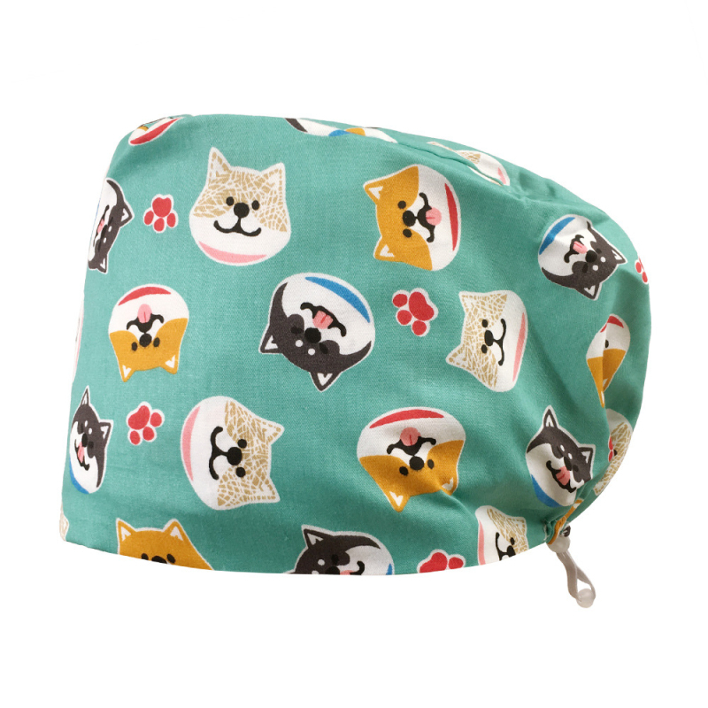 Unisex medvilninė chirurginė kepurė su spauda, plokščias viršus ir kraštas, skirta medicinos personalui, prekės ženklas Nianqing, pavasaris 2023