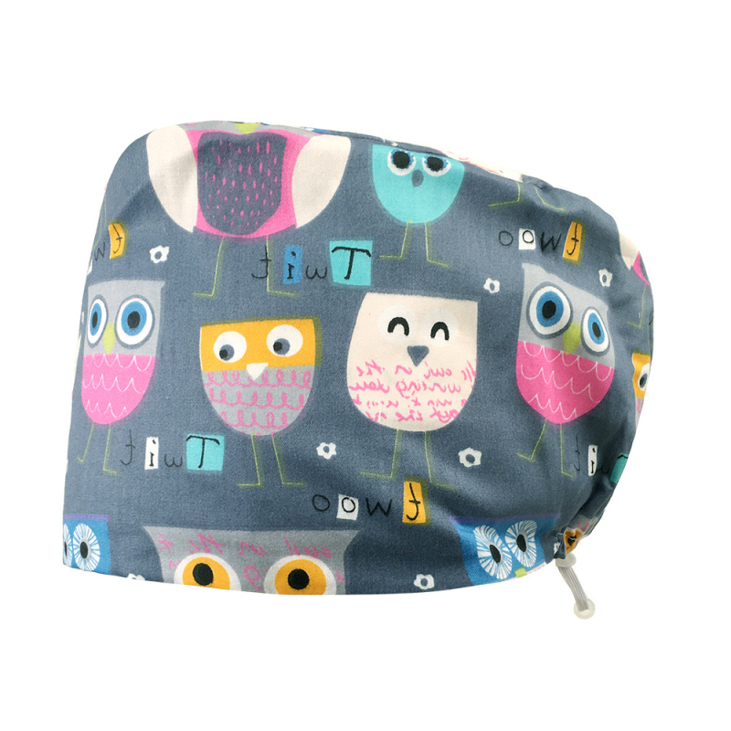 Unisex medvilninė chirurginė kepurė su spauda, plokščias viršus ir kraštas, skirta medicinos personalui, prekės ženklas Nianqing, pavasaris 2023