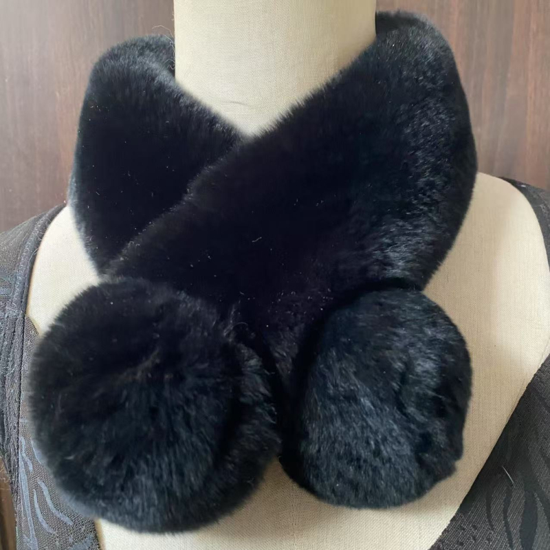 Korejski stil šal od prave Rex kuniće dlake, topao, 100% dlaka, glatko tkanje, dvostrani krzneni ovratnik
