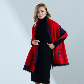 Ženski šal jacquard dvostrani s slovom H, imitacija kašmira, baza od poliestera, Jacquard obrada, topao