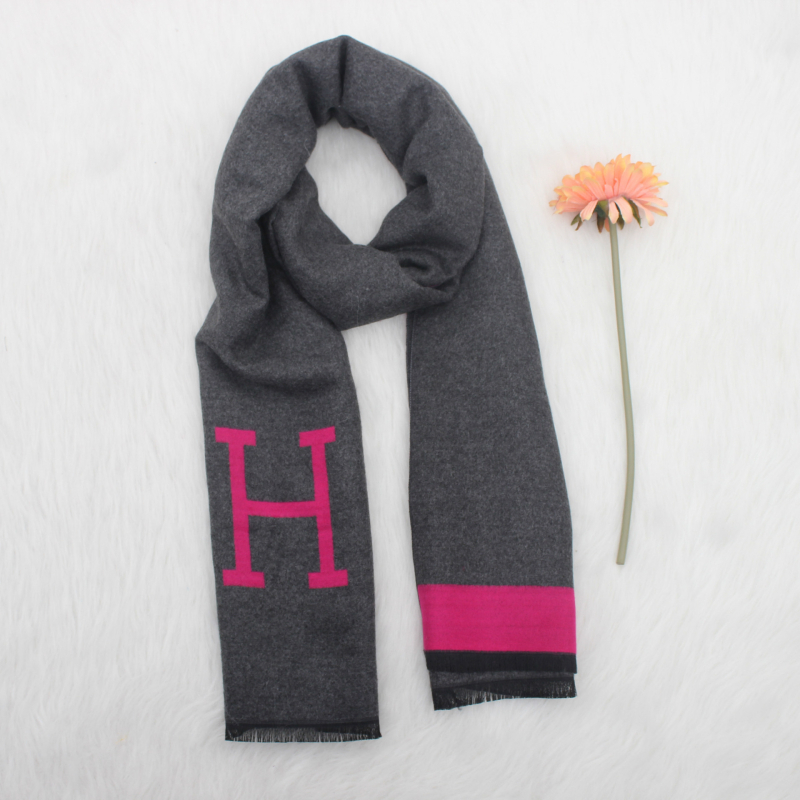 Ženski šal jacquard dvostrani s slovom H, imitacija kašmira, baza od poliestera, Jacquard obrada, topao