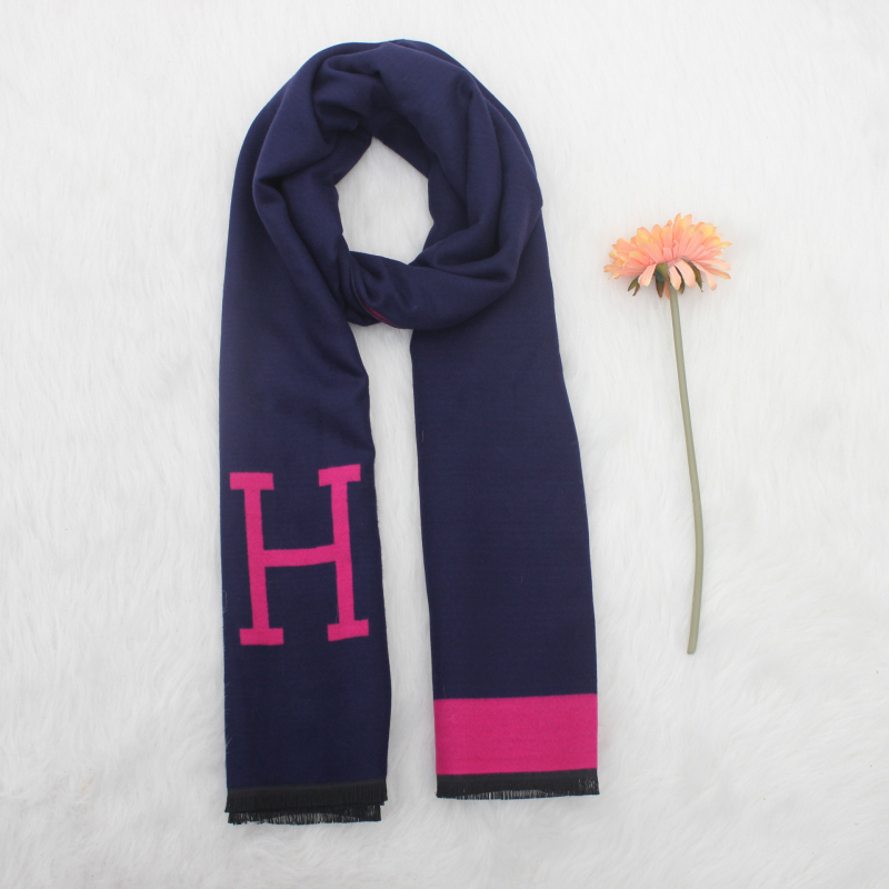 Ženski šal jacquard dvostrani s slovom H, imitacija kašmira, baza od poliestera, Jacquard obrada, topao