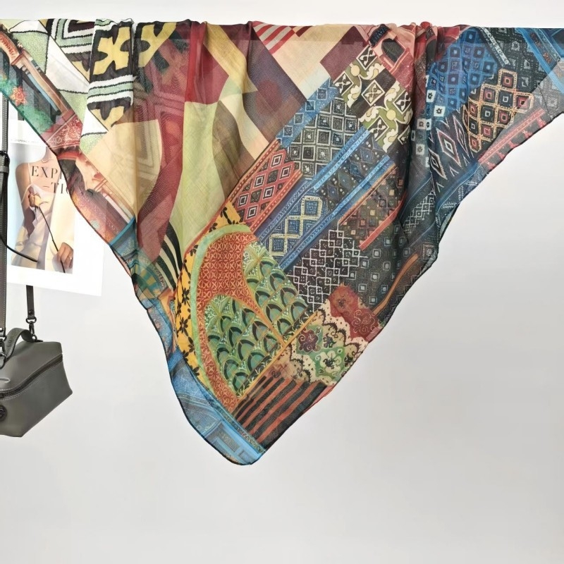 Шал Mercerized памук, проста тъкан, дигитален печат, персонализиран стил, лято 2025