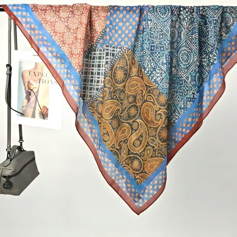 Шал Mercerized памук, проста тъкан, дигитален печат, персонализиран стил, лято 2025