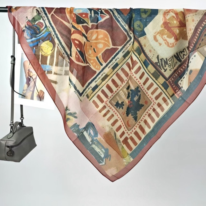 Шал Mercerized памук, проста тъкан, дигитален печат, персонализиран стил, лято 2025