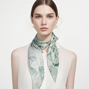 Копринен шал Georgette за жени, професионален офис стил, дълъг тесен модел (100% коприна, crepe тъкан, печат, лято)