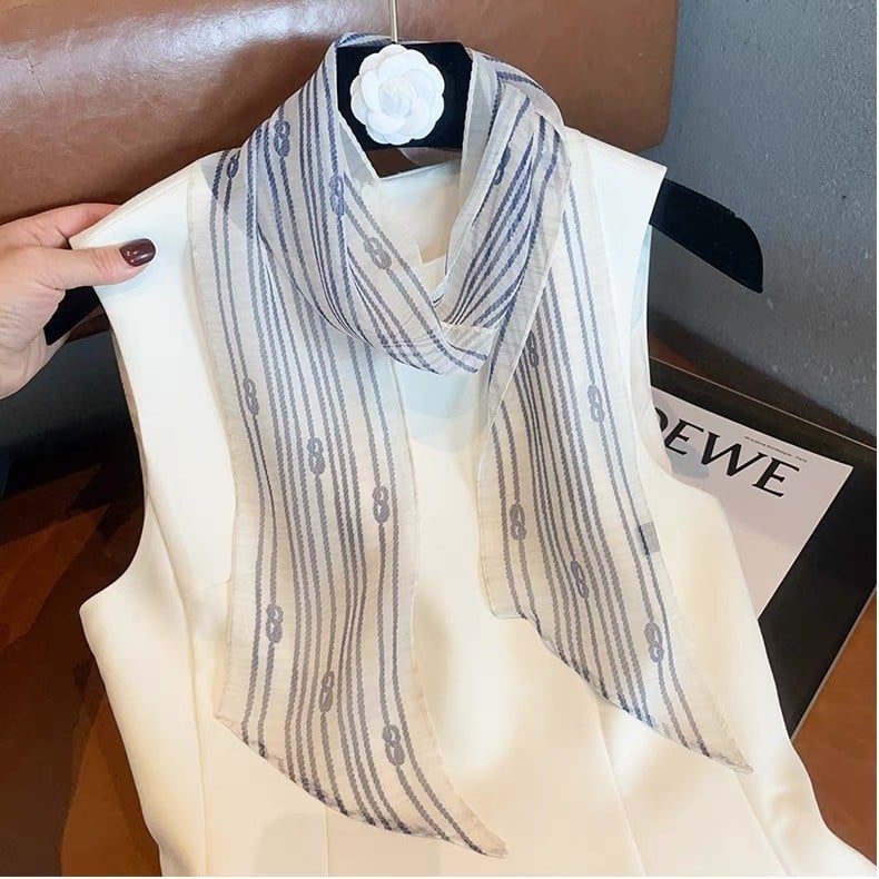 Копринен шал Georgette за жени, професионален офис стил, дълъг тесен модел (100% коприна, crepe тъкан, печат, лято)