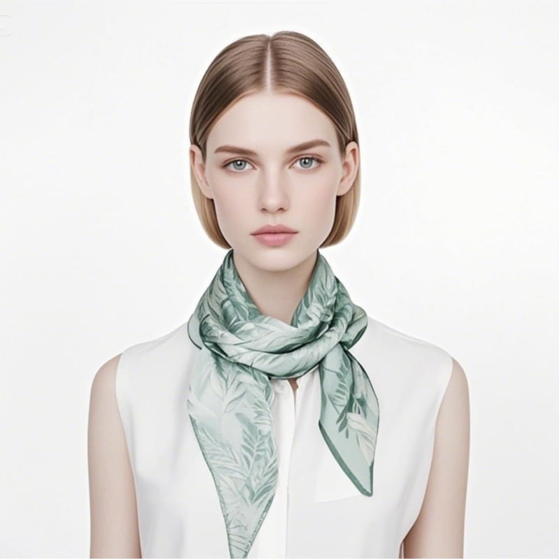 Копринен шал Georgette за жени, професионален офис стил, дълъг тесен модел (100% коприна, crepe тъкан, печат, лято)
