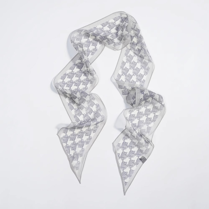 Копринен шал Georgette за жени, професионален офис стил, дълъг тесен модел (100% коприна, crepe тъкан, печат, лято)