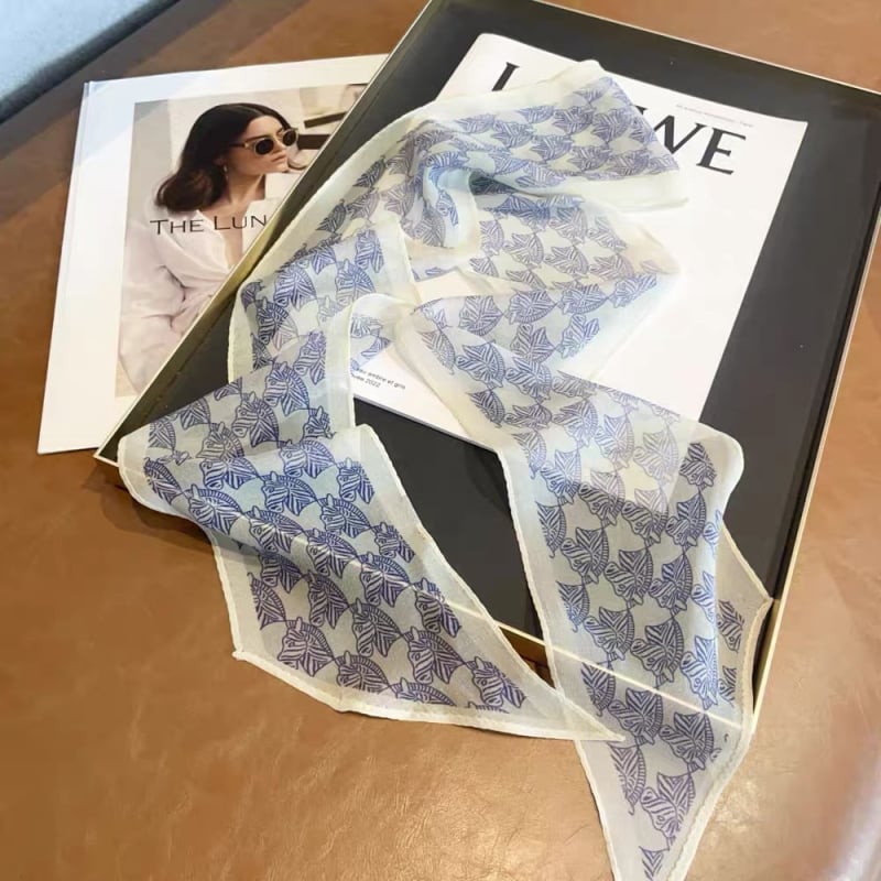 Копринен шал Georgette за жени, професионален офис стил, дълъг тесен модел (100% коприна, crepe тъкан, печат, лято)