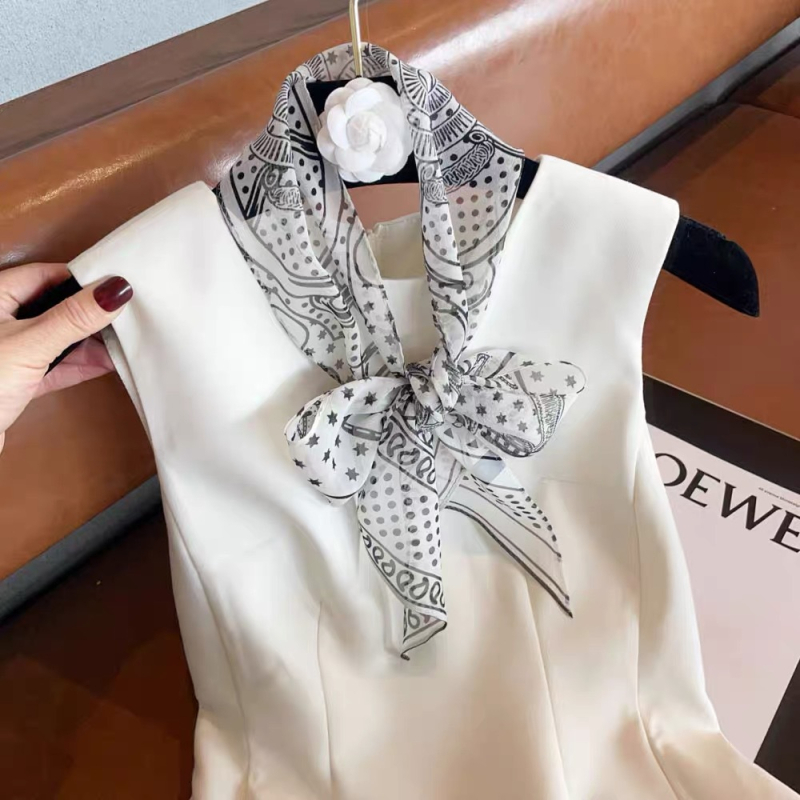 Копринен шал Georgette за жени, професионален офис стил, дълъг тесен модел (100% коприна, crepe тъкан, печат, лято)