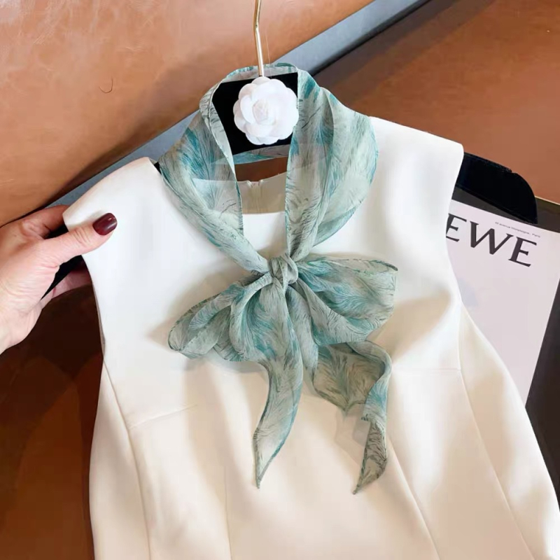 Копринен шал Georgette за жени, професионален офис стил, дълъг тесен модел (100% коприна, crepe тъкан, печат, лято)
